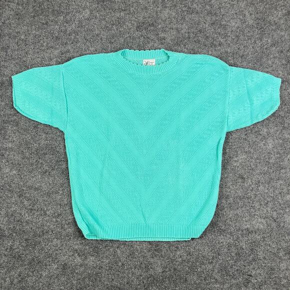 Vintage Haband Knit Sweater Womens Size S Aqua Short Sleeve Pullover Grandma - Picture 1 of 6